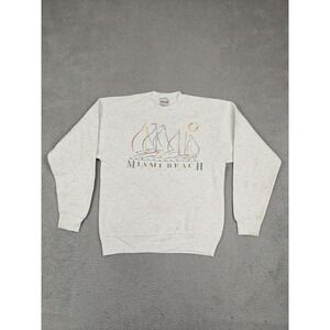 Vintage Oneita Sweatshirt Mens Medium Miami Beach Sailboat Graphic Made USA 90s